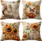 Fall Pillow Covers 18x18 Inch Set of 4 Pumpkin Sunflower Autumn Harvest Throw Pillow Cases Squirrel Decorative Thanksgiving Day Cushion Case for Couch Sofa Outdoor Home Decor